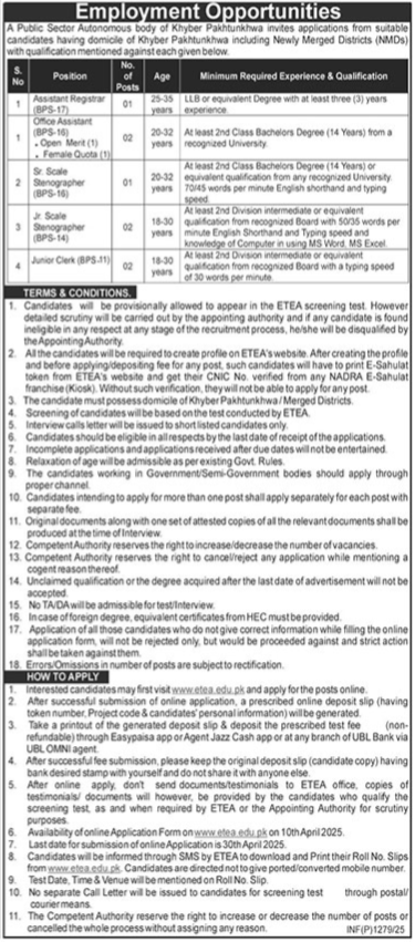 Latest Public Sector Organization Management Posts Peshawar 2025